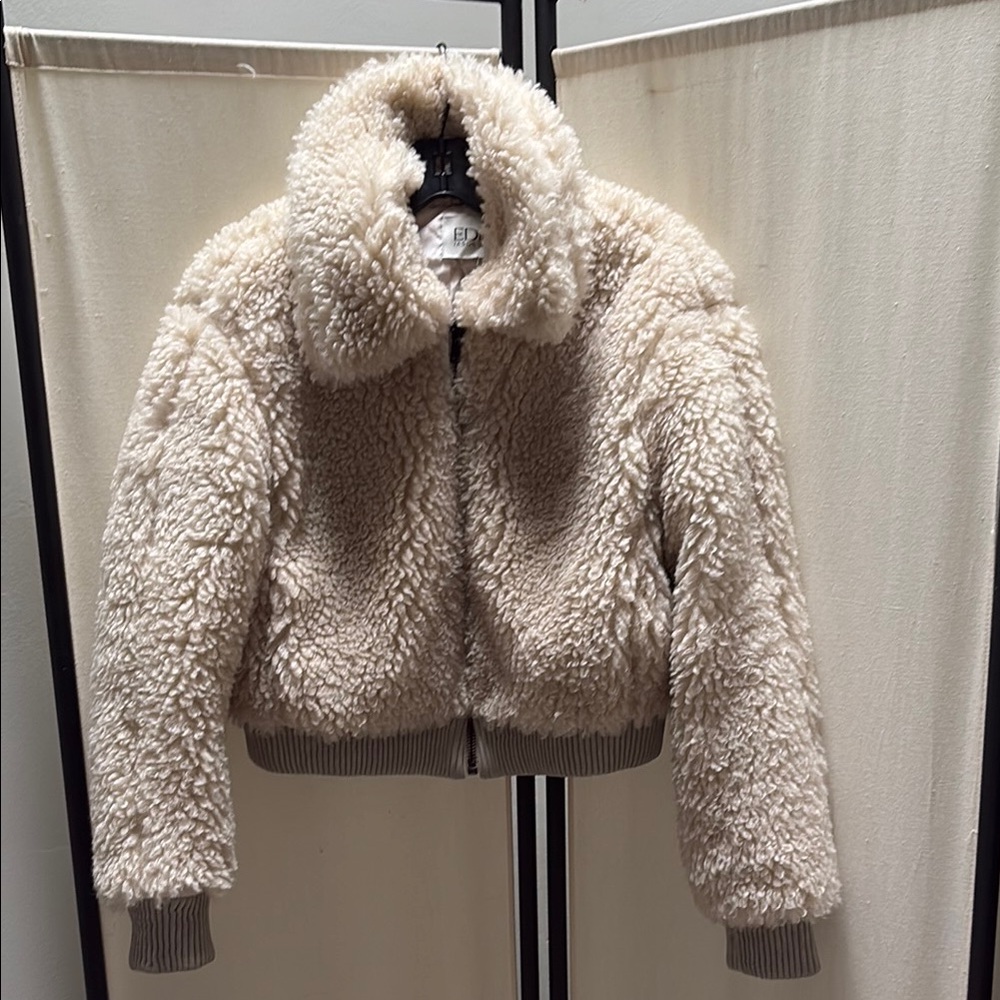 Jason Wu Cream Teddy Jacket with Oversized Collar and Plush Texture